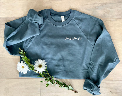 Mama Script Raglan Crew Neck Sweatshirt